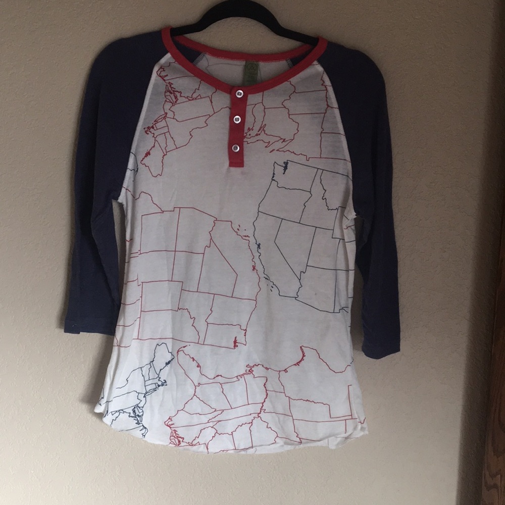 UO Baseball tee USA map 3/4 length sleeve tee